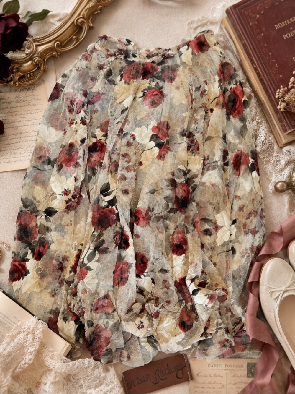 Susan Riedweg Floral Mesh Skirt Art To Wear Romantic Cottagecore Boho Fairycore